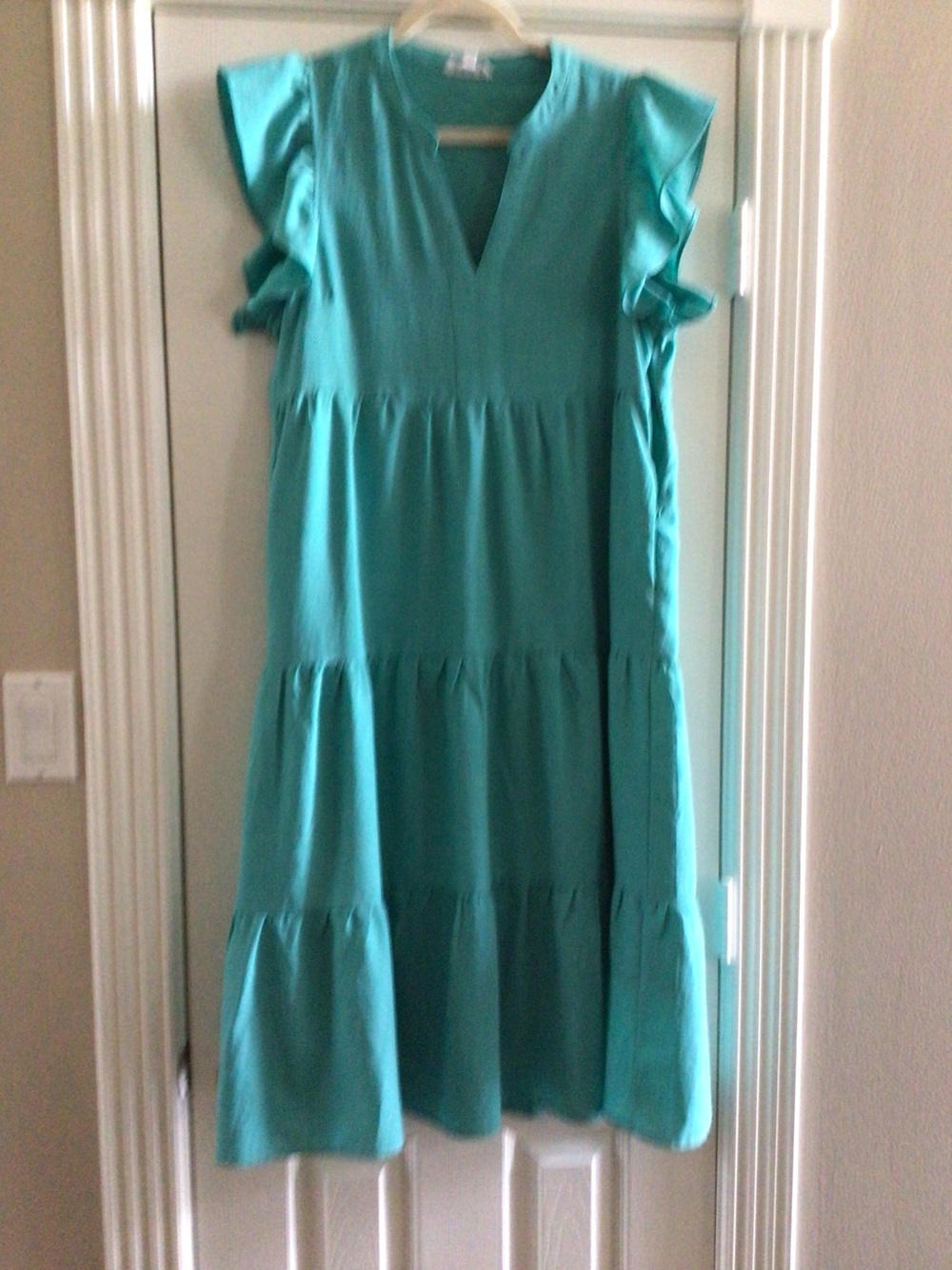 THML Teal Tiered V-Neck Flutter Dress